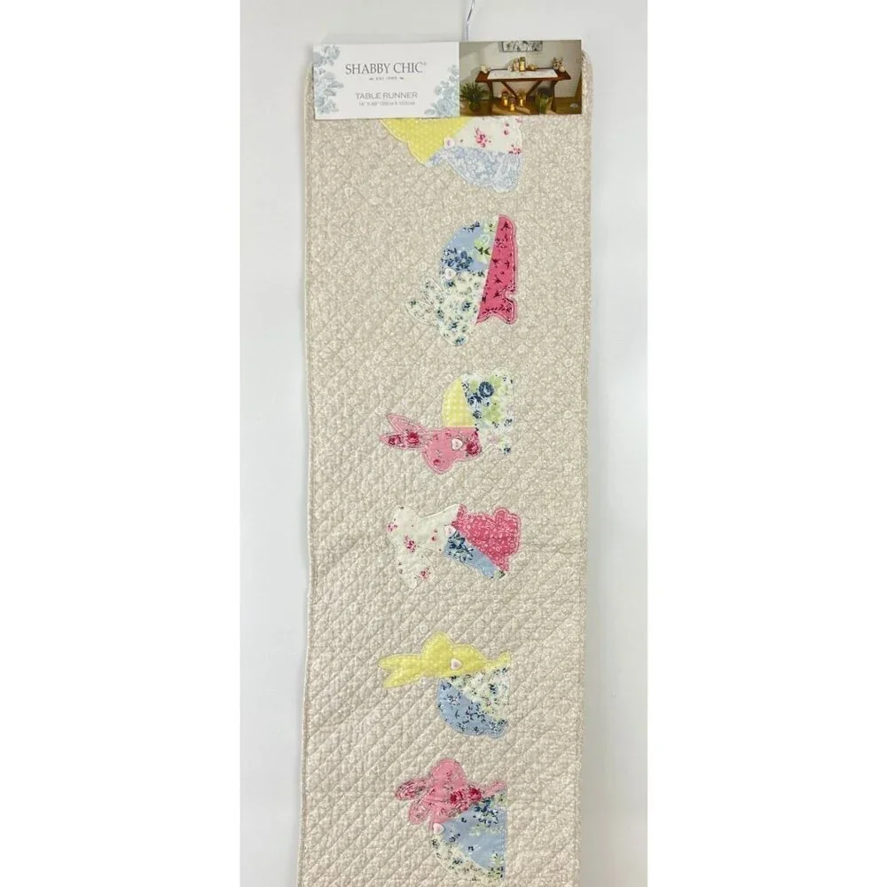 Shabby Chic Quilted Table Runner‎ With Bunny Appliqués 14